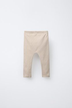 ZARA НАБОР ИЗ 2 ЛЕГИНСОВ С АЖУРНЫМ УЗОРОМ И МОРСКИМ ПРИНТОМ, ЖЕЛТОВАТО-БЕЛЫЙ