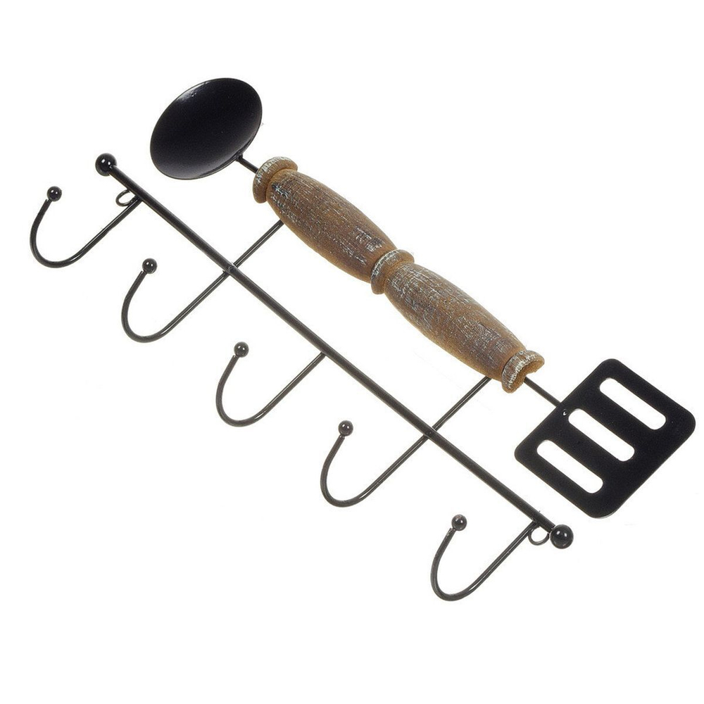 Вешалка настенная 5 крюч, 16х42.5 см, дерево, металл, Поварешка, Y4-5135