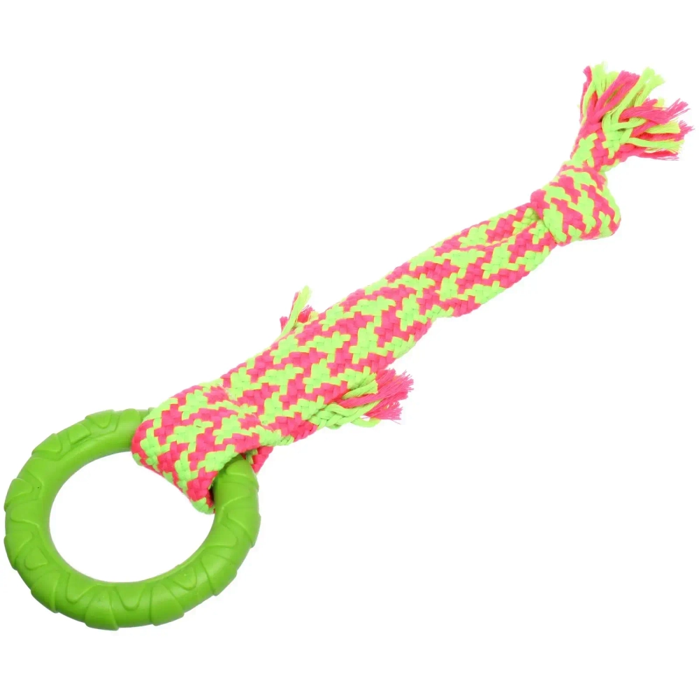 Игрушка-канат для всех пород собак с кольцом «Счастливый хвост!», цвет ярко-зеленый, 34*9см/80гр