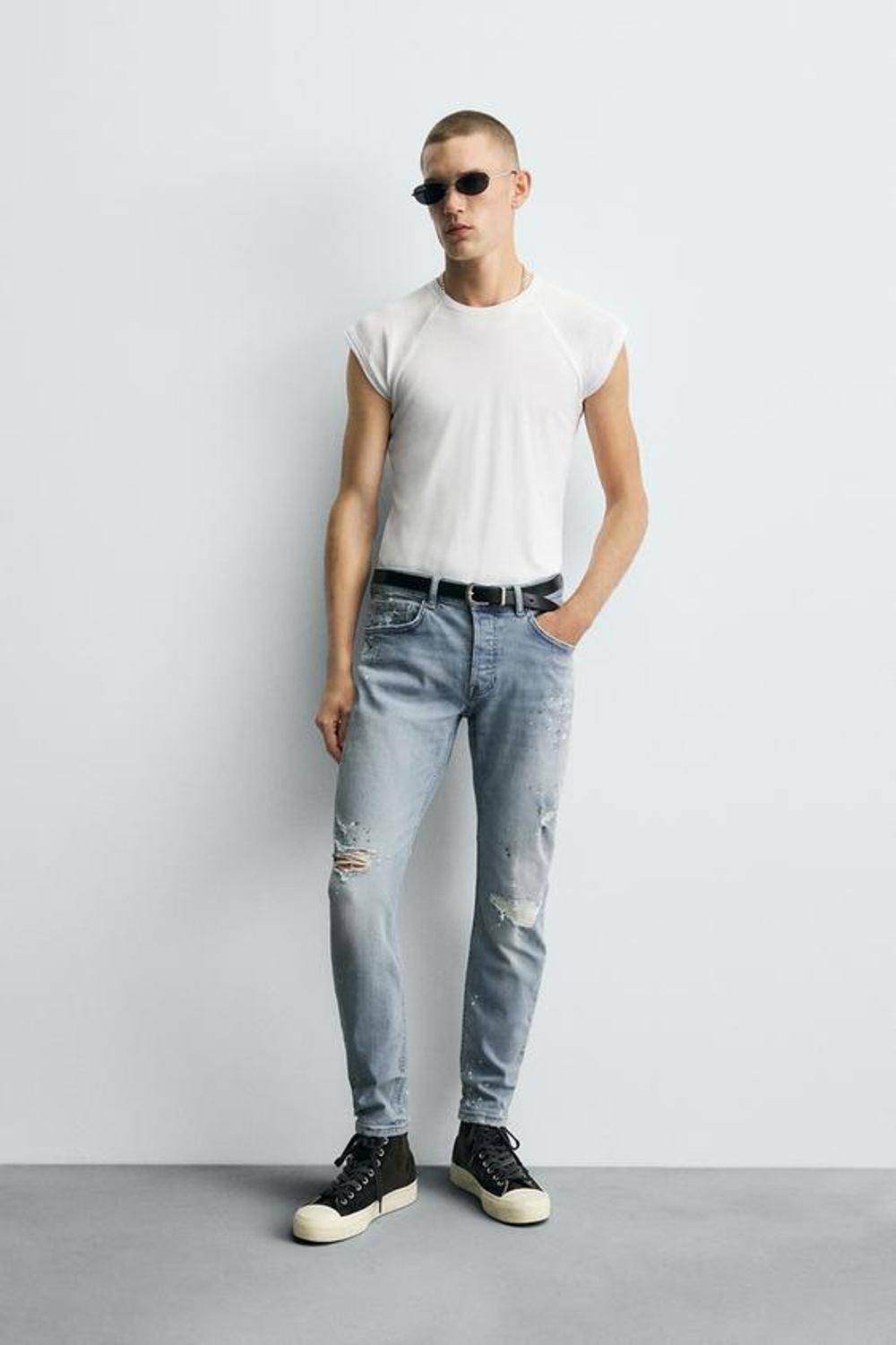ZARA ДЖИНСЫ SKINNY FIT С ДЫРАМИ, ГОЛУБОЙ