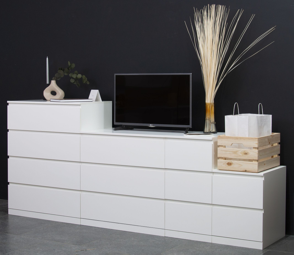 Тумба прикроватная 40х48х54, Марм, напольная, с 2 ящиками для одежды со скосами, без ручек в скандинавском стиле, белый, Dipriz