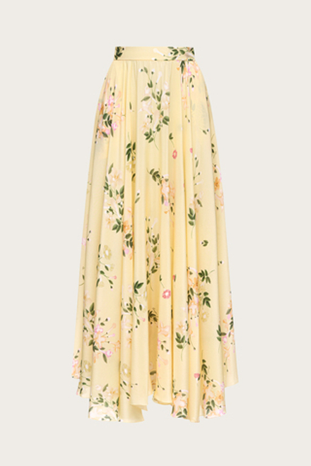 ЮБКА ИЗ ЖЕЛТОГО ШЕЛКА С ЦВЕТОЧНЫМ ПРИНТОМ