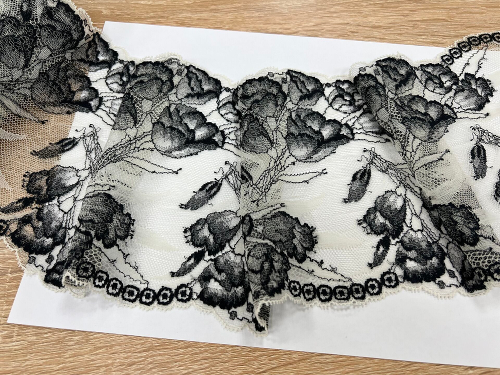 Кружево (эластичное/шир.см), цвет- ЧЕРНЫЙ НА ШАМПАНИ