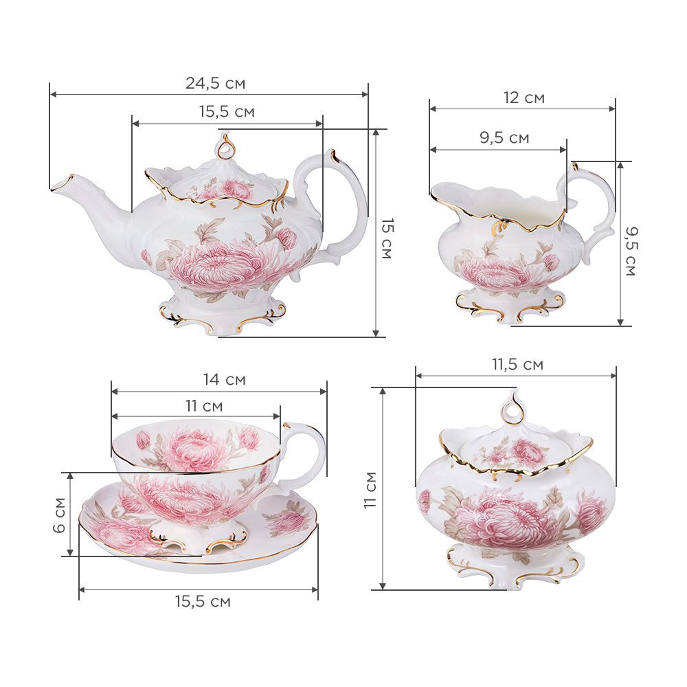 ЧАЙНЫЙ СЕРВИЗ LEFARD "АСТРА" НА 6 ПЕР. 15 ПР. 800/350/200/250 МЛ (КОР=2НАБ.)