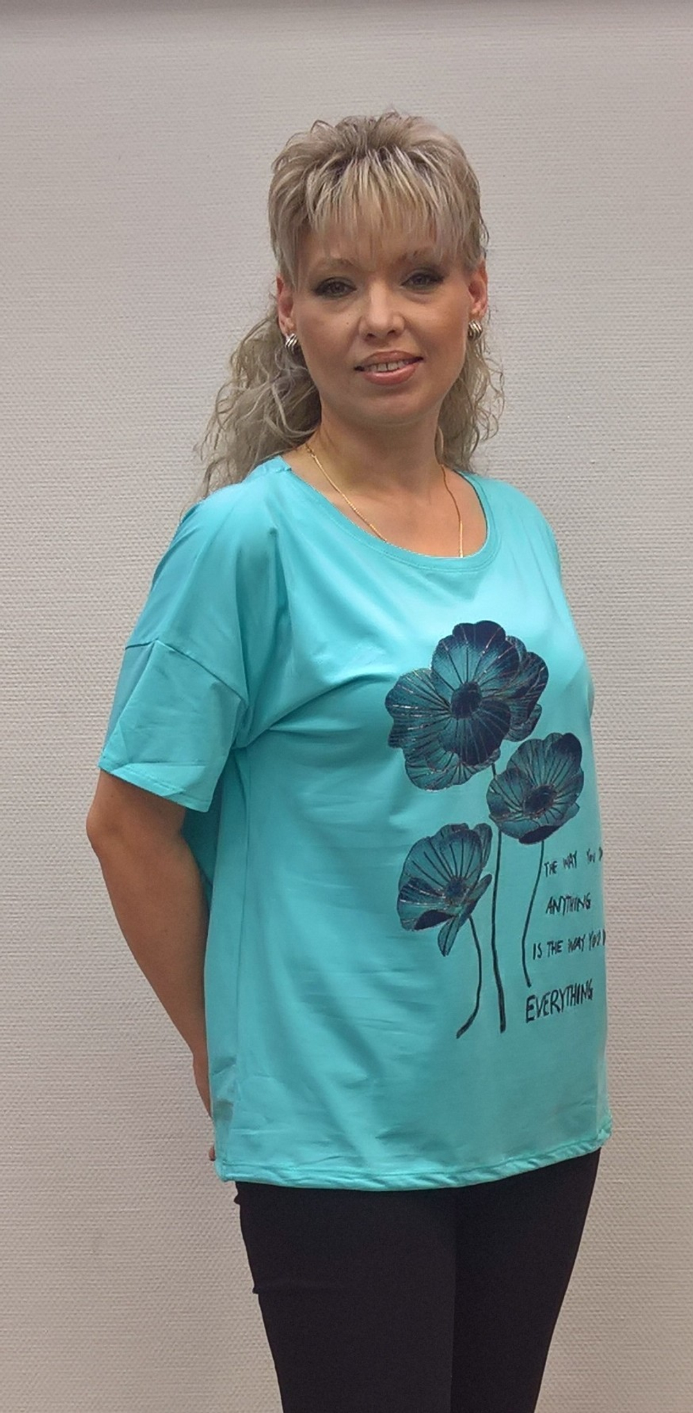 Блузон с коротким рукавом и принтом "цветочки"