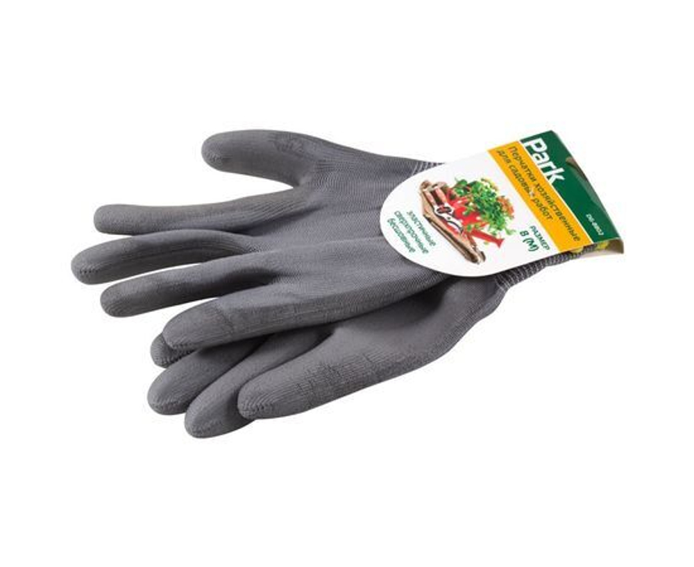 Перчатки хозяйственные садовые M. (полиэстр с полиуретан. покрытие) Park, полуоблив, БЕЛЫЕ подвес DG-8802 /1220