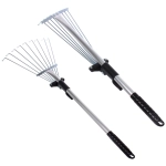 Грабли веерные малые алюминиевые раздвижные 9 зубьев с телескопическим черенком 730мм ДоброСад