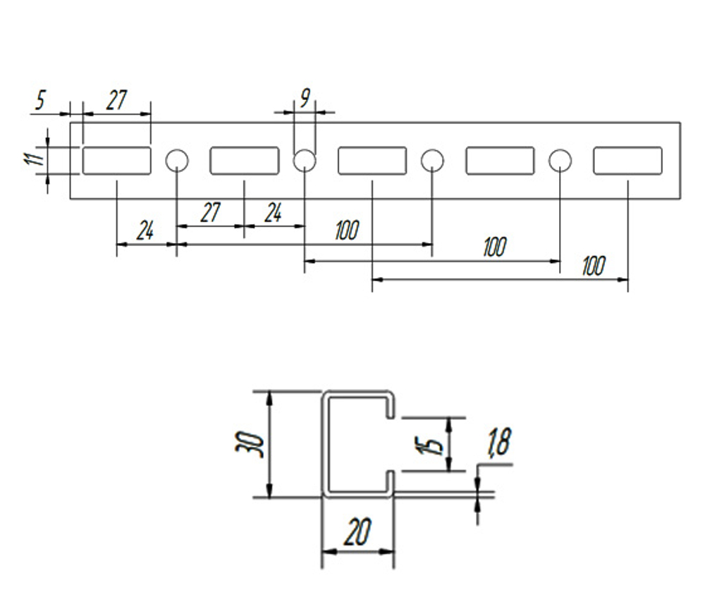 Профиль монтажный ТМС Rail MC1 - 30/20/1.8 - 2000 мм
