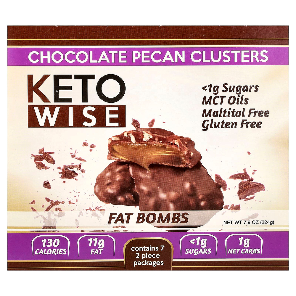 Keto Wise, Fat Bombs, кусочки шоколада и пекана, 7 пакетиков, 224 г (7,9 унции)