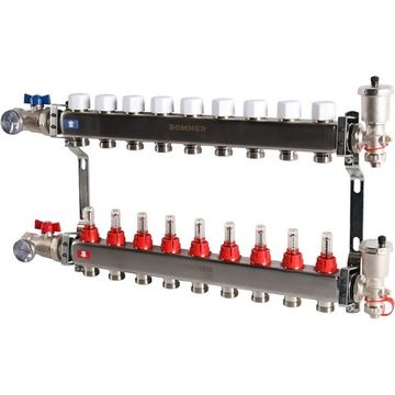 Коллектор Rommer 1"x3/4" на 9 контуров с расходомерами в сборе (нерж. сталь) RMS-1210-000009