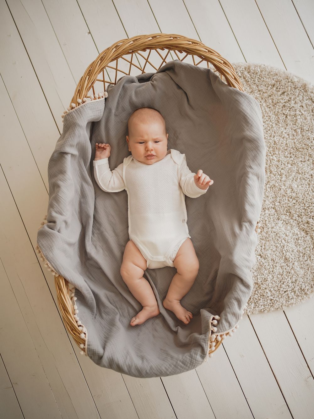 Боди с длинным рукавом "Молоко" из ажурного хлопка 0+