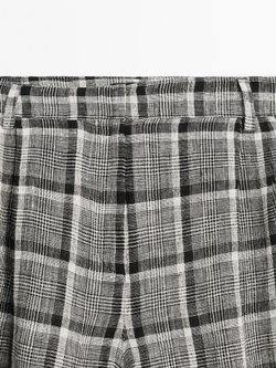 Massimo Dutti Брюки-палаццо 100% льняные в клетку, бежевый