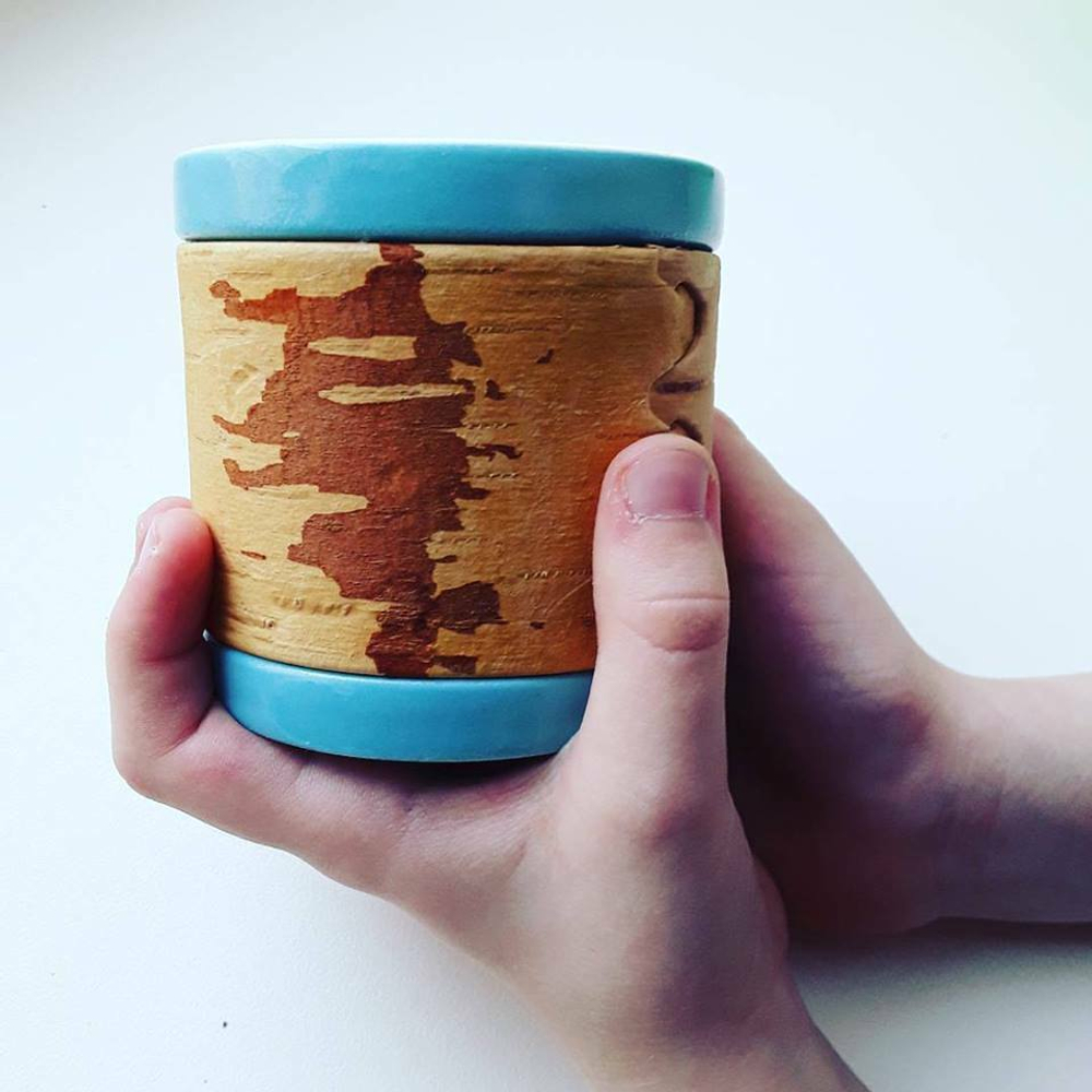 Кружка большая фарфоровая без ручки с берестой. Коллекция Log (Бревно)