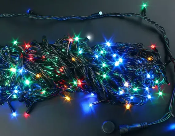 Светодиодная нить с контроллером 20 м., 220V, 200 разноцветных LED ламп, черный ПВХ провод, Rich LED (RL-T20C2-B/M)