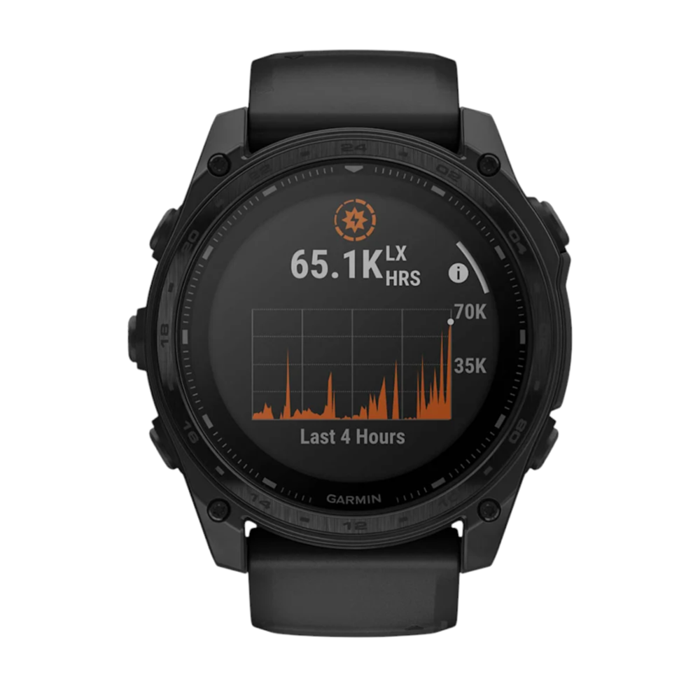 Спортивные часы Garmin tactix 8, 51 мм, Solar, чёрный силиконовый ремешок Безель из титана, дисплей Solar со стеклом Power Sapphire. Ремешок с классической застёжкой — на запястье обхватом 127–210 мм