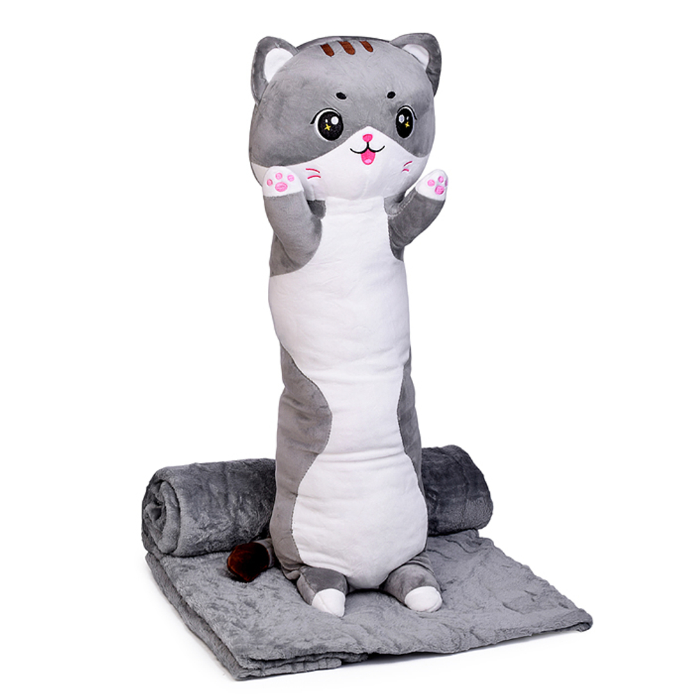 Мягкая игрушка "Кот" в комплекте с серым пледом(110*150см)