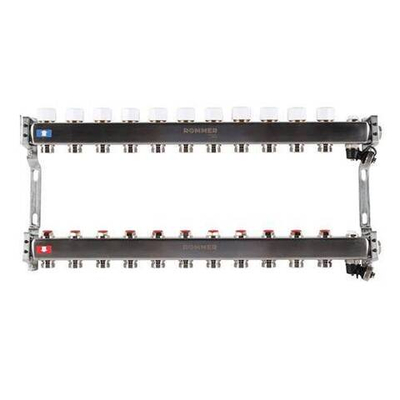 Коллекторная группа для радиаторного отопления ROMMER RMS3201 - 1" на 11 контуров 3/4"EK