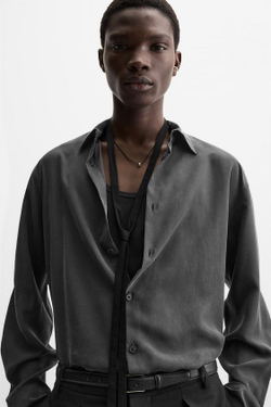 ZARА РУБАШКА ИЗ 100% ШЕЛКА, СЕРЫЙ