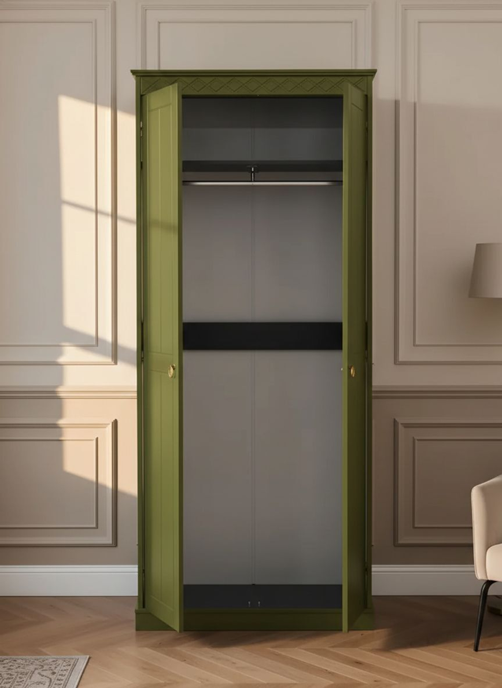 Шкаф 185х78,8х34,5 Индра, для одежды, распашной, оливковый, Dipriz