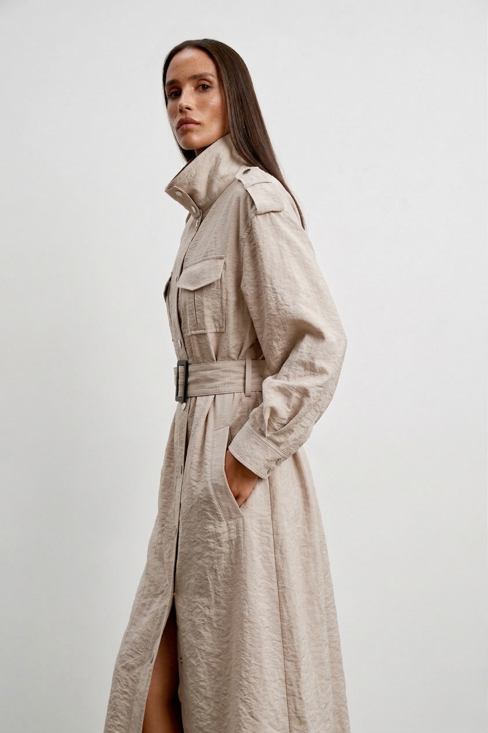 Тренч TEONA длинный, бежевый