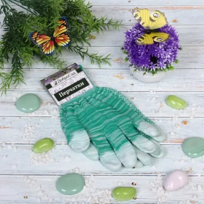 Перчатки нейлоновые «Аурэль» с ПВХ покрытием облив пальцев и точкой, зеленый меланж 8 р-р ДоброСад