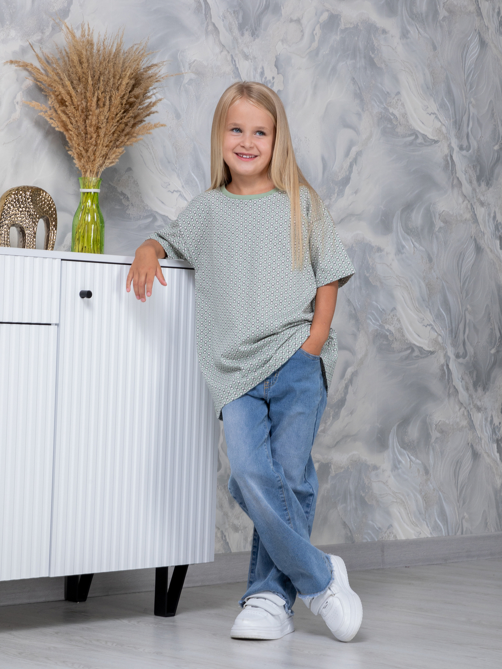 Детская футболка дФ-11/шалфей-экрюгорошки