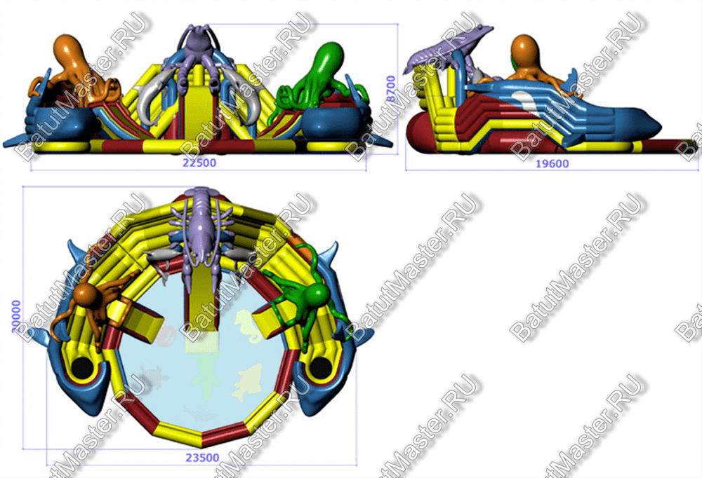 Надувной наземный аквапарк «Логово осьминогов», 21*20*8,7 м