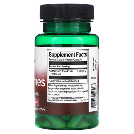 Для пищеварительной системы Swanson, Наттозим, 195 мг (6750 FU), 60 растительных капсул