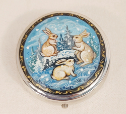Таблетница с ручной росписью Палех "Зайчики"