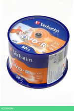 DVD-R диск Verbatim 4,7GB 16x Cake Box InkJet Printable (43533)