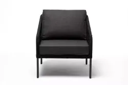 "Канны" кресло плетеное из роупа (узелки), каркас алюминий темно-серый (RAL7024) муар, роуп темно-серый круглый, ткань темно-серая 027