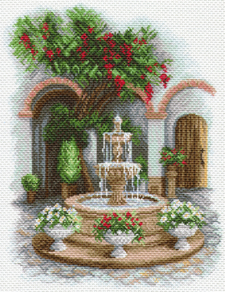 "У прохладного фонтана"-1690 канва с рисунком