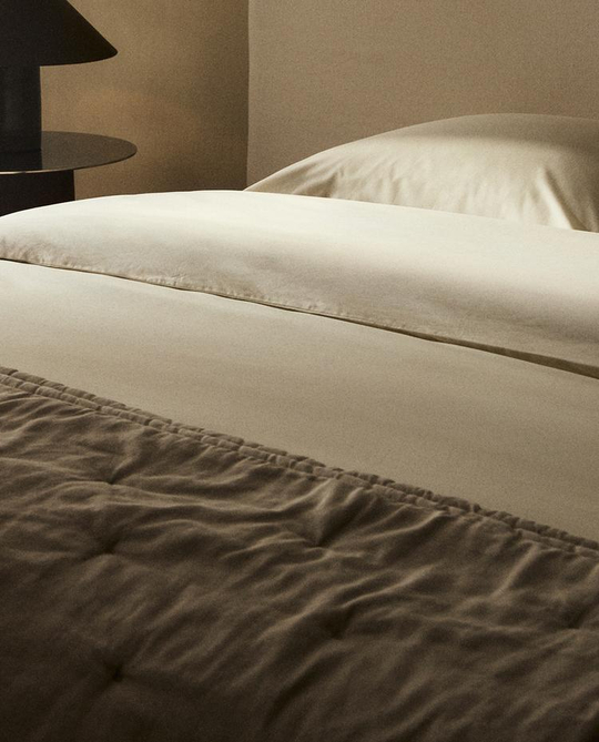 ZARA HOME (200 НИТЕЙ) ПОДОДЕЯЛЬНИК ИЗ ХЛОПКА ПЕРКАЛЬ, ВАНИЛЬНЫЙ