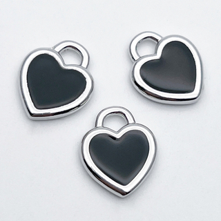 Подвеска Сердце, цвет серебро (родий)+черный, размер 15*13 мм, цена за 1 шт