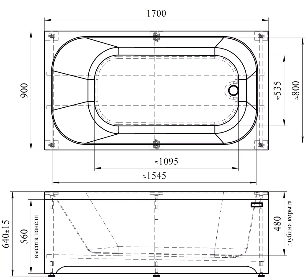 Акриловая ванна Radomir (Радомир) Прованс 170х90, с каркасом