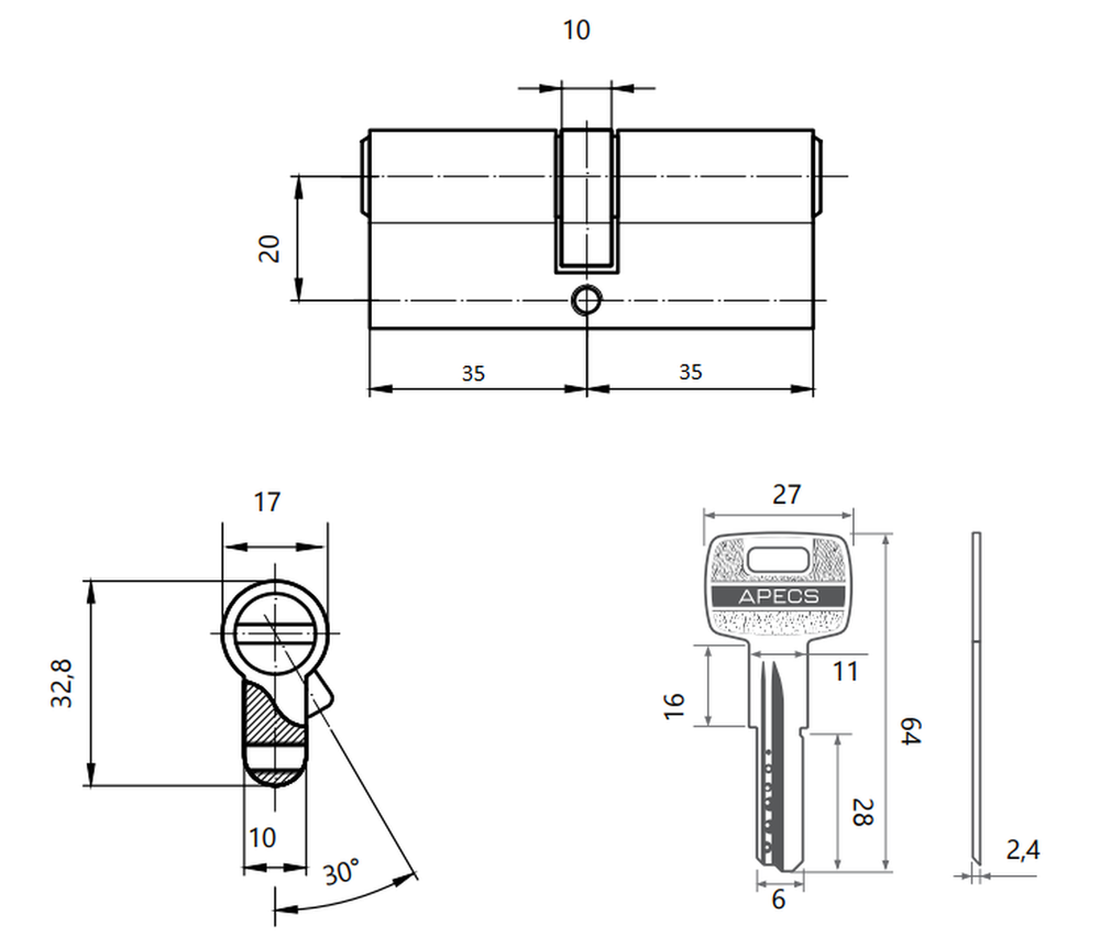 Цилиндровый механизм Apecs SM-70-G