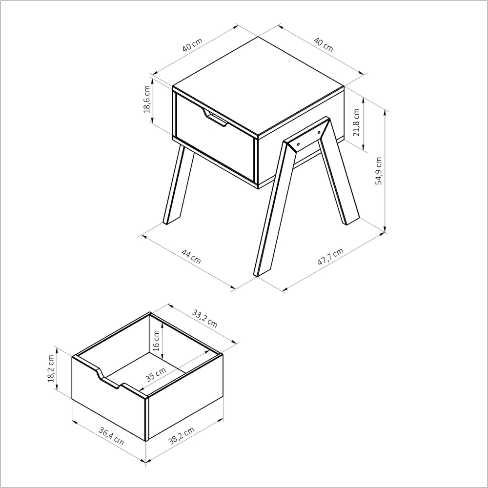 Тумба прикроватная Мунк в спальню и прихожую, с ножками из дуба, с ящиком, черный