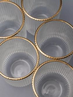 Набор ребристых стаканов для воды, 6 шт. с золотой каймой