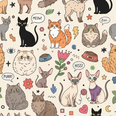 Коты и кошки на бежевом