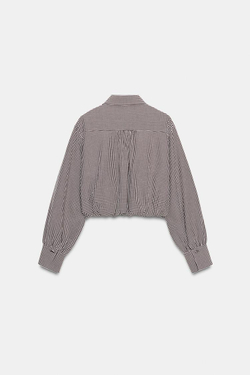ZARA УКОРОЧЕННАЯ РУБАШКА В КЛЕТКУ ВИШИ, КОРИЧНЕВЫЙ/БЕЛЫЙ