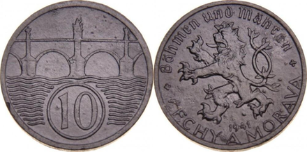 Богемия и Моравия 10 геллеров, 1940-1944 Лев XF