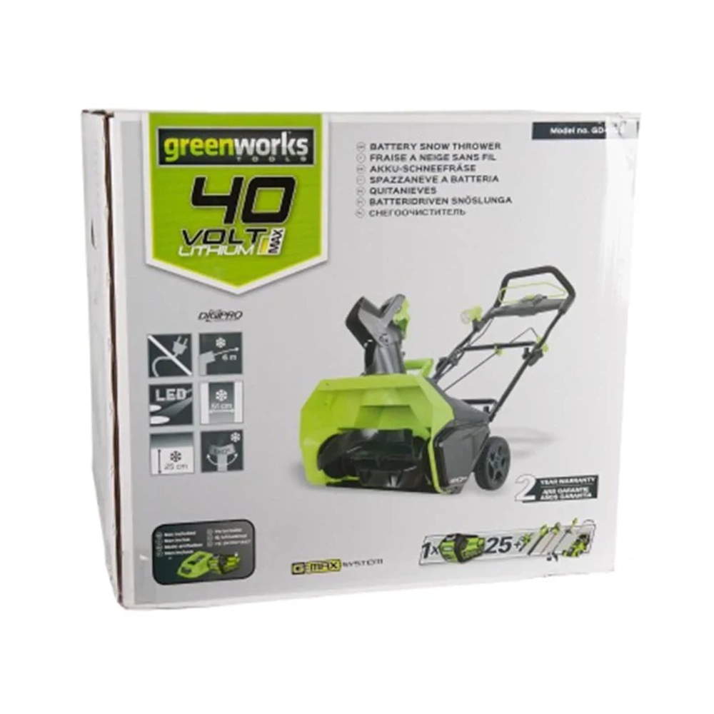 Greenworks GD40ST 40В аккумуляторный снегоуборщик (без АКБ и ЗУ) ковш 51 см, выброс 6 м 2600007