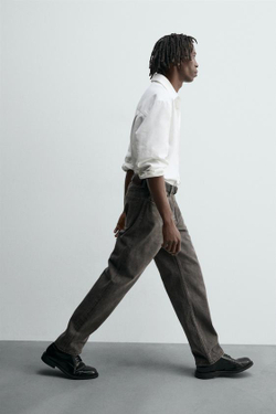 ZARA ДЖИНСЫ STRAIGHT FIT С ЭФФЕКТОМ ПОТЕРТОСТИ, КОРИЧНЕВЫЙ