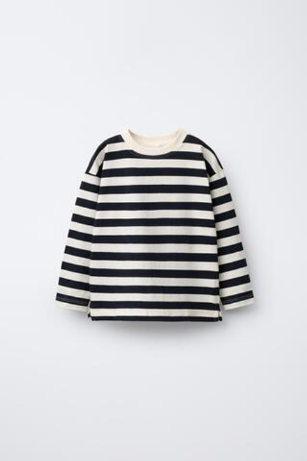 ZARA ЛОНГСЛИВ С ПРИНТОМ В ПОЛОСКУ, МОРСКОЙ СИНИЙ