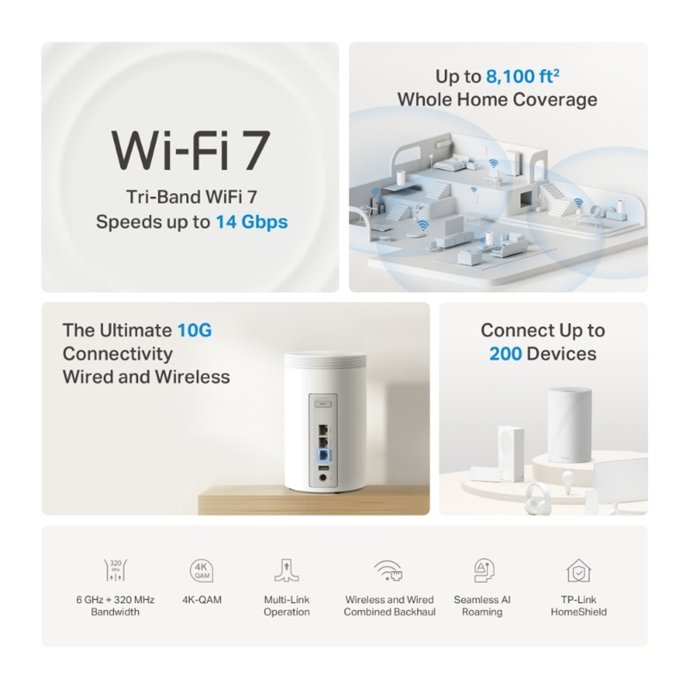 TP-Link Deco BE68 (3-pack) BE14000 Трехдиапазонная домашняя Mesh-система Wi-Fi 7