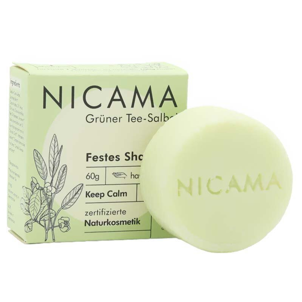 Твердый шампунь NICAMA с зеленым чаем и шалфеем (Kep Calm), 60 гр