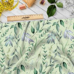 Ткань муслин зеленые листья букетов