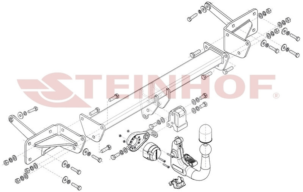 Фаркоп на Volkswagen T7 Multivan STM, STN 08/2021- без подрезки бампера (паспорт и сертификат в комплекте)(без электрики) Steinhof.V-084