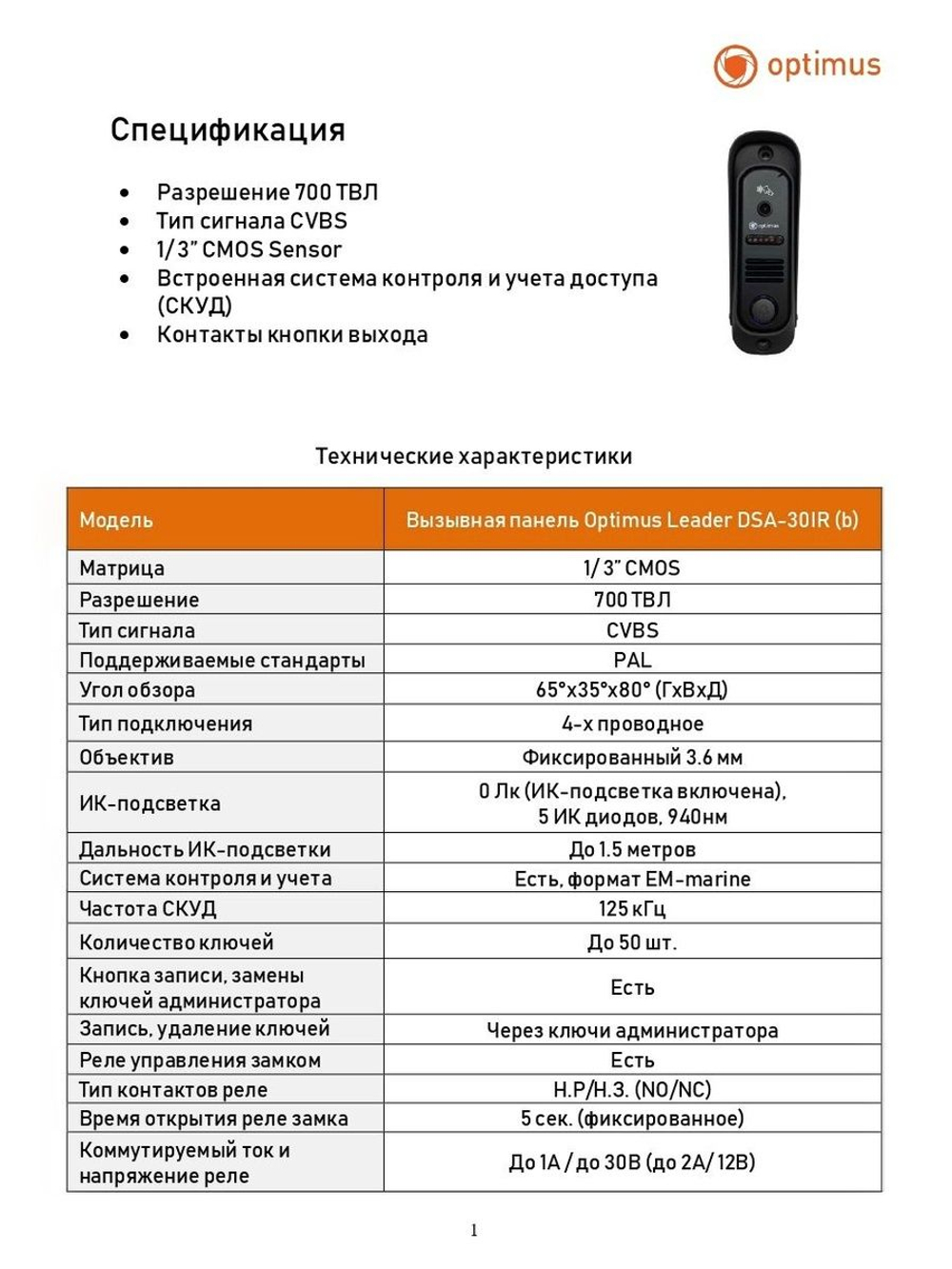 Вызывная панель Optimus Leader DSA-30IR (b)
