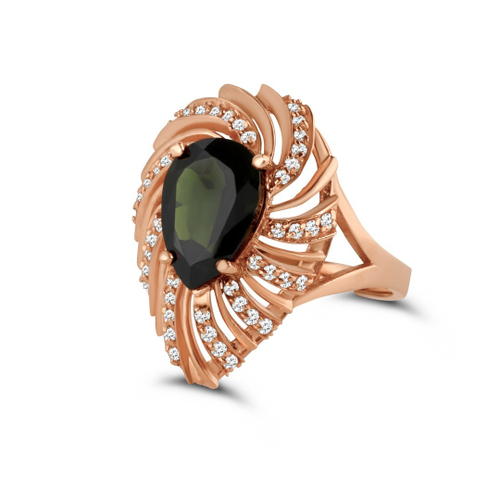 Кольцо из желтого золота 750 пробы с хромдиопсидом и бриллиантами